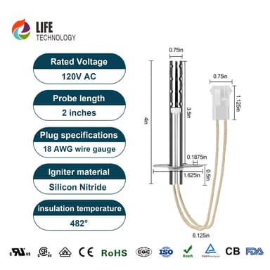 41-604 767A-380 Electric/Gas Silicon Nitride Hot Surface Igniter Replacement for Robertshaw Armstrong Air Norton White Rogers thumbnail 5