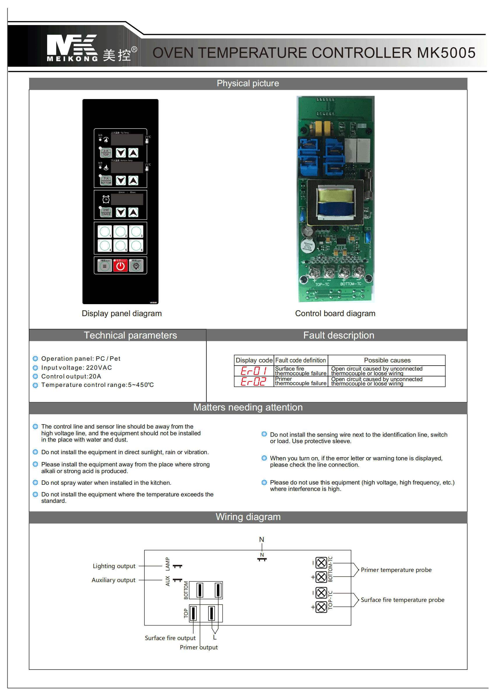 MEIKONG 220V Bimetal Thermostat Control Panel MK5005 ABS Plastic Commercial Kitchen Oven Temperature Controller Button 1C detail 7